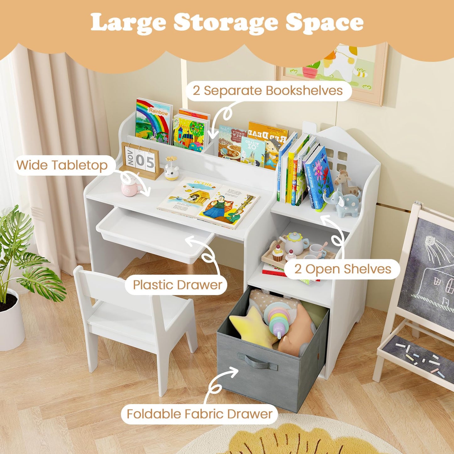 OLAKIDS Kids Table and Chair Set, Toddler Art Craft Play Wood Activity Desk with Chairs, Children Furniture