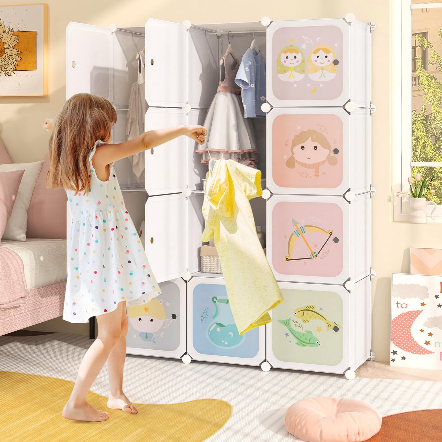OLAKIDS Children Wardrobe, Kid Closet Portable Baby Dresser Cute for Kids Bedroom Nursery Armoire with Doors