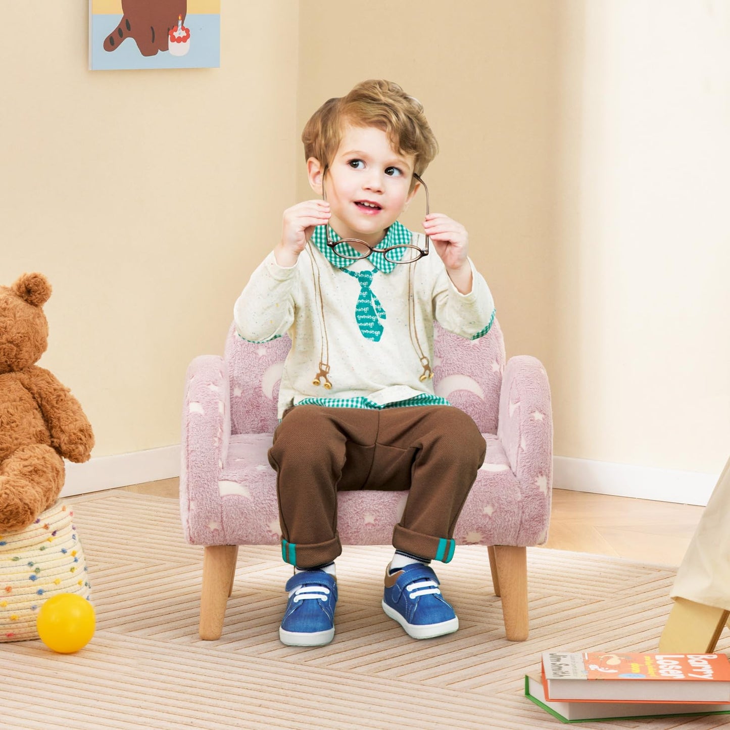 OLAKIDS Kids Sofa with Glow in The Dark, Toddler Armchair Couch, Upholstered Comfy Foam Children Chair for Kindergarten Playroom