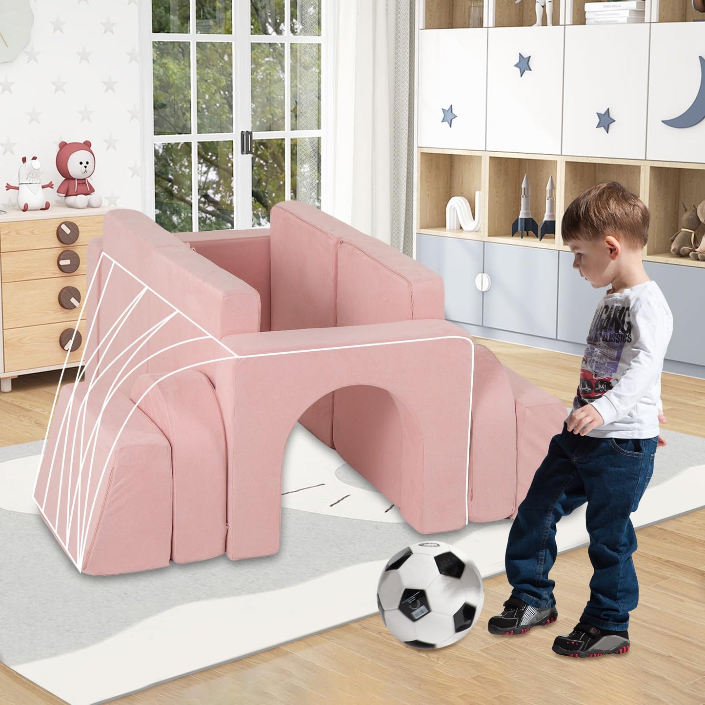 OLAKIDS Modular Kids Play Couch, 8 PCS Toddler Creative Sectional Fort Building Sofa