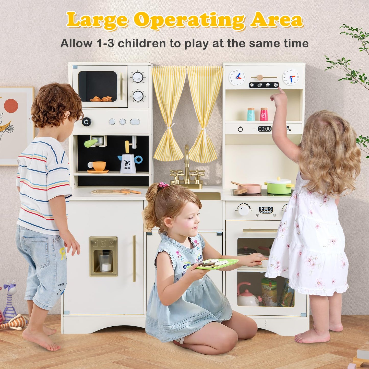 OLAKIDS Kids Kitchen Playset Cooking Toy Kitchen Set with Coffee Machine Stove Removable Sink Microwave Storage Cabinet