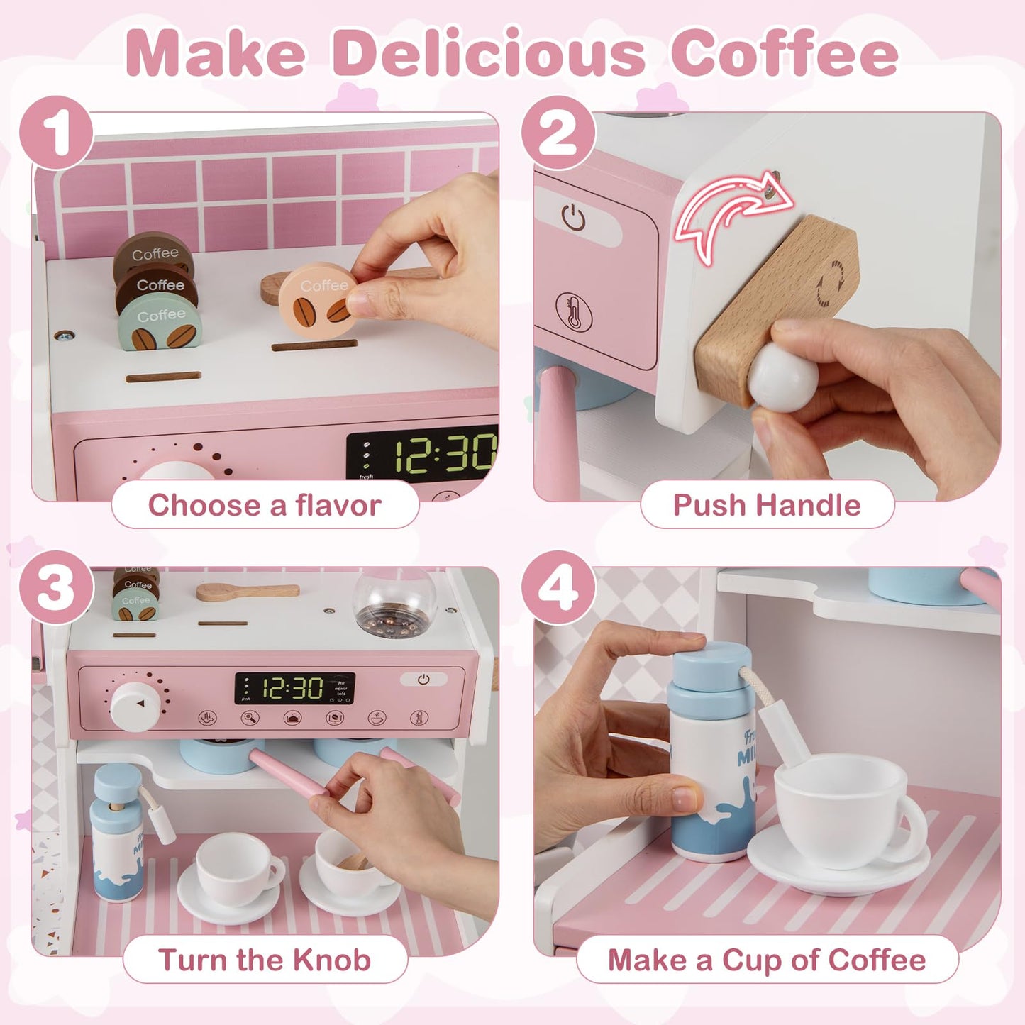 OLAKIDS Kids Kitchen Playset, Toddler Wooden Kitchen Pretend Cooking Toy Set with Coffee Maker