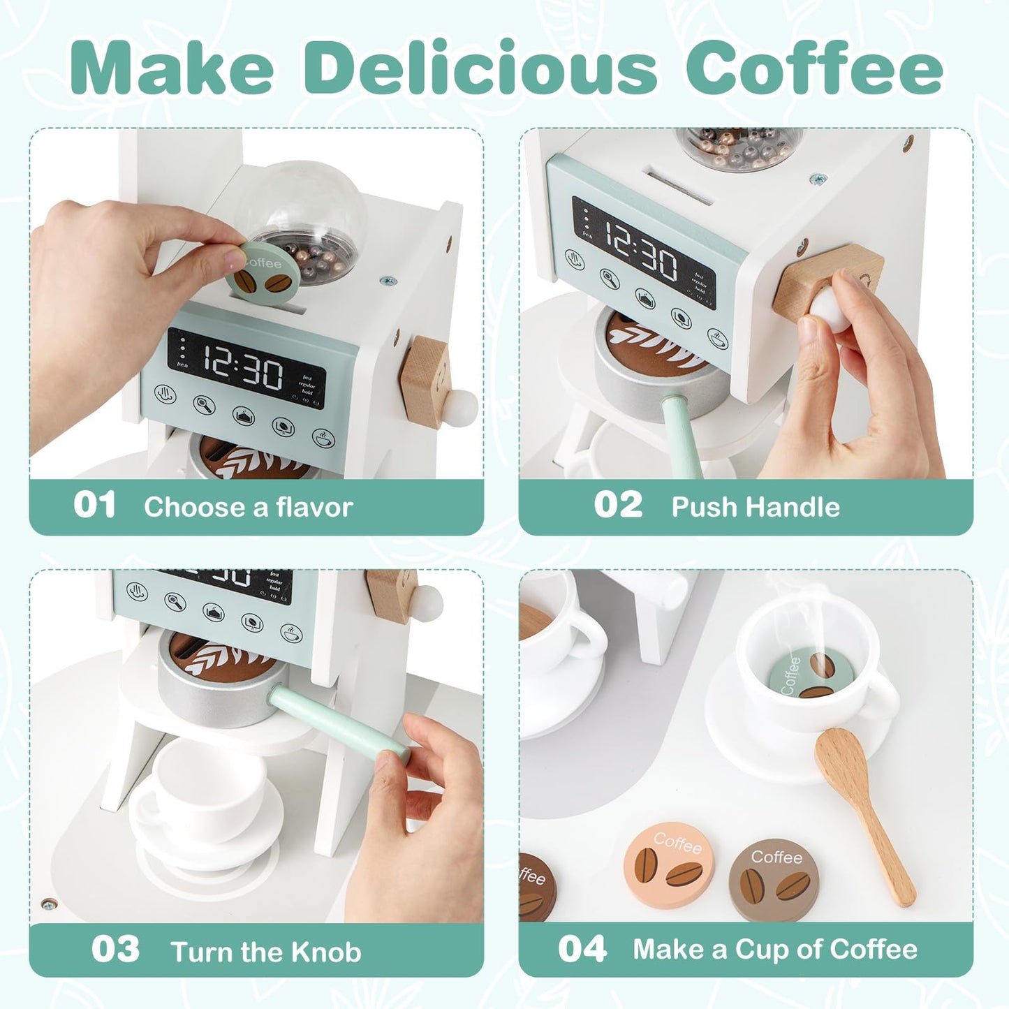 OLAKIDS Corner Kids Kitchen Playset, Toddler Wooden Pretend Cooking Set with Lights Sounds Coffee Machine Washing Machine