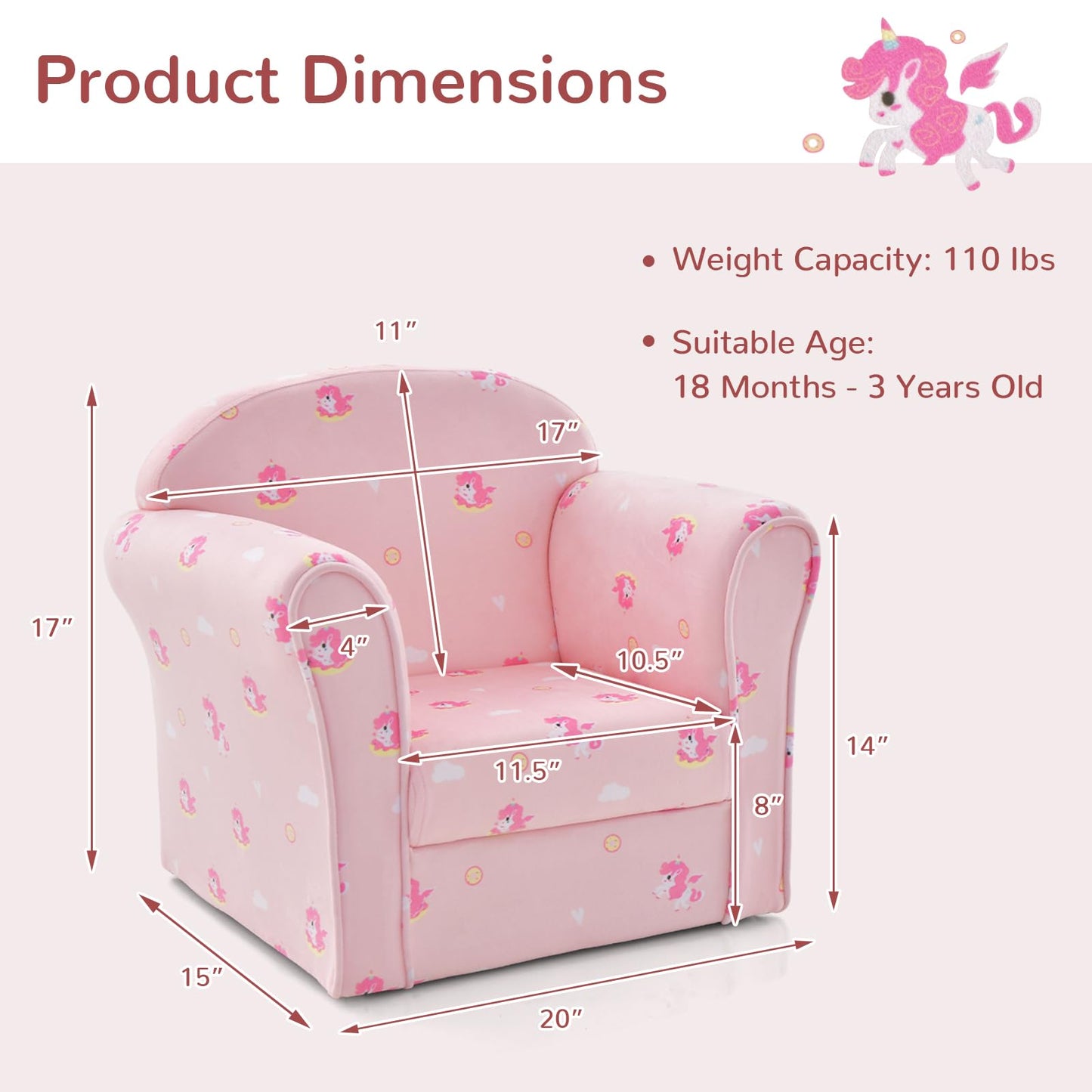 OLAKIDS Kids Sofa, Toddler Armchair Chair with Sturdy Wood Construction, Upholstered Children Armrest Couch