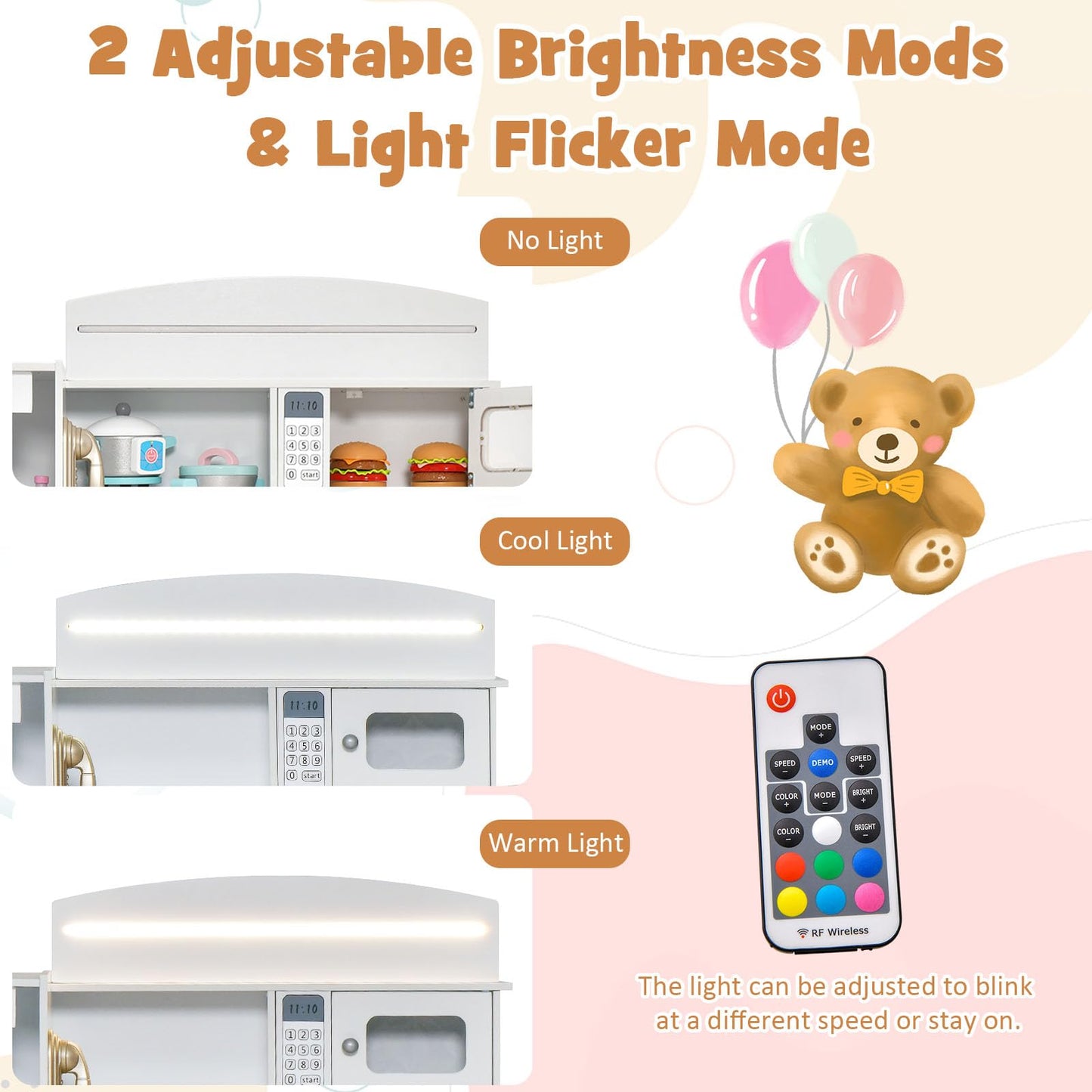 OLAKIDS Kids Kitchen Playset with Lights, Toddler Wooden Pretend Cooking Set with Coffee Maker