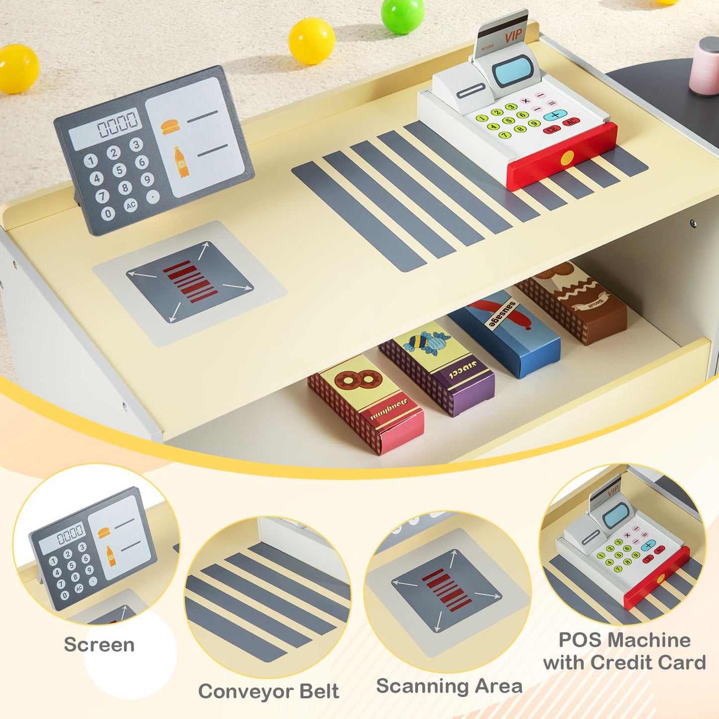 OLAKIDS Kids Grocery Store Playset, Wooden Supermarket Toy Set with Cash Register, Vending Machine, Pretend Play Store