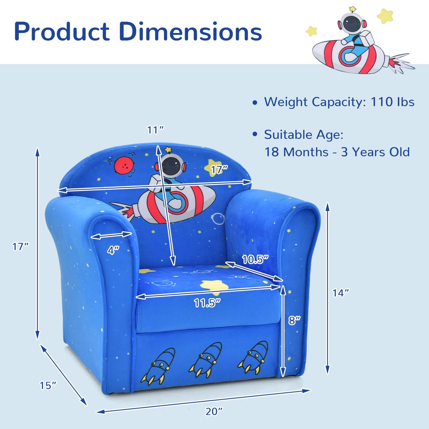 OLAKIDS Kids Sofa, Toddler Armchair Chair with Sturdy Wood Construction, Upholstered Children Armrest Couch