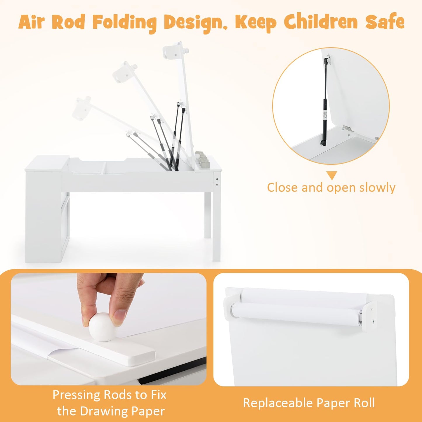 OLAKIDS 3 in 1 Kids Art Table and Chair Set, Toddler Craft Play Wood Activity Desk with 2 Chairs Storage Canvas Bins