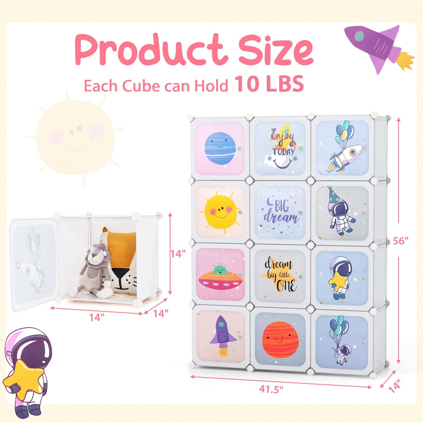 OLAKIDS Children Wardrobe, Cute for Kids Bedroom Nursery Armoire with 12 Cube, Kid Clothes Storage Organizer