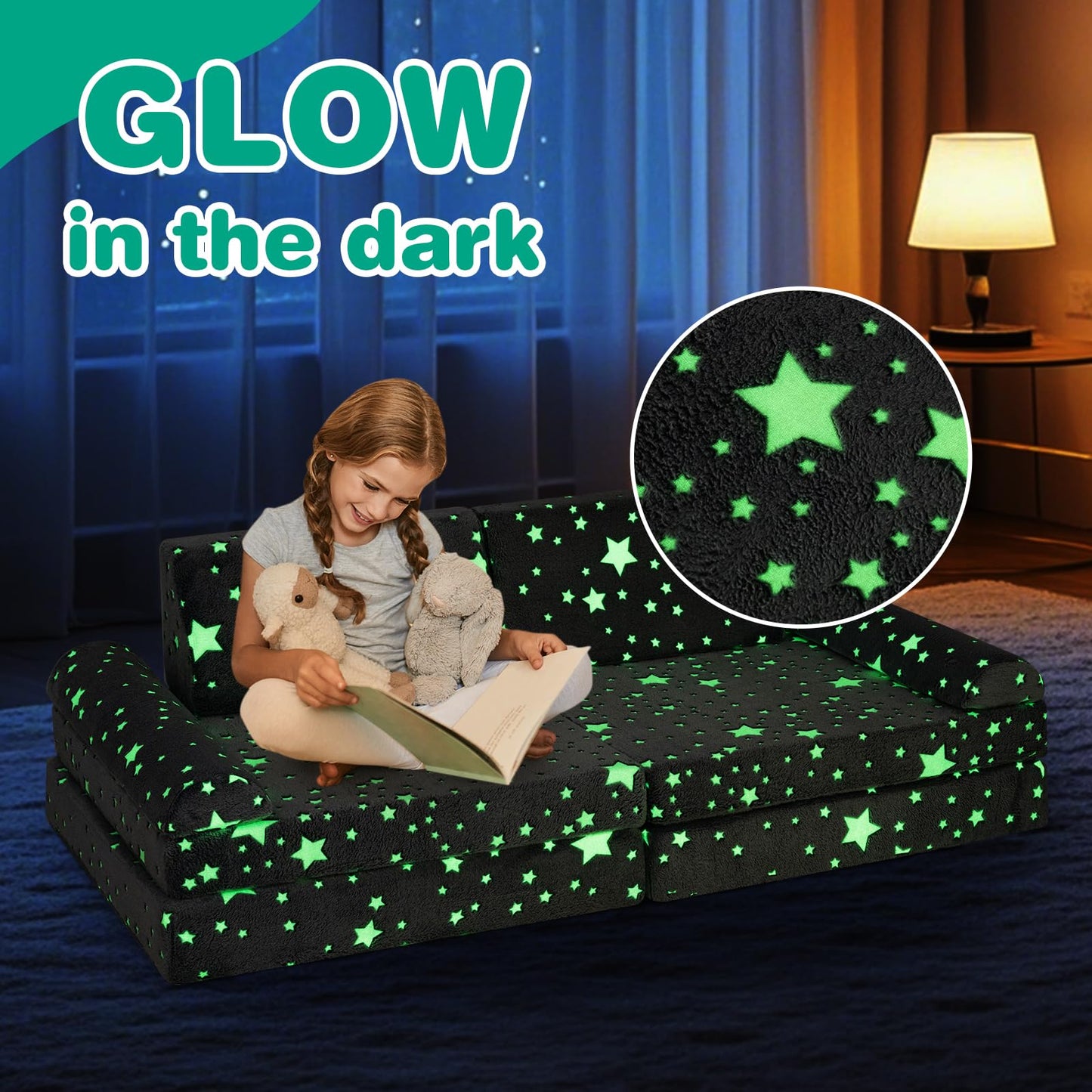 OLAKIDS Modular Kids Play Couch, 8 PCS Toddler Creative Sectional Fort Building Sofa, Convertible Soft Foam Floor Cushion