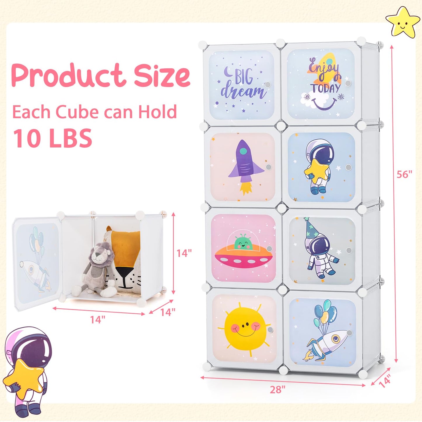 OLAKIDS Children Wardrobe, Kid Closet, Cute for Kids Bedroom Nursery Armoire with 8 Cube, Kid Clothes Storage Organizer