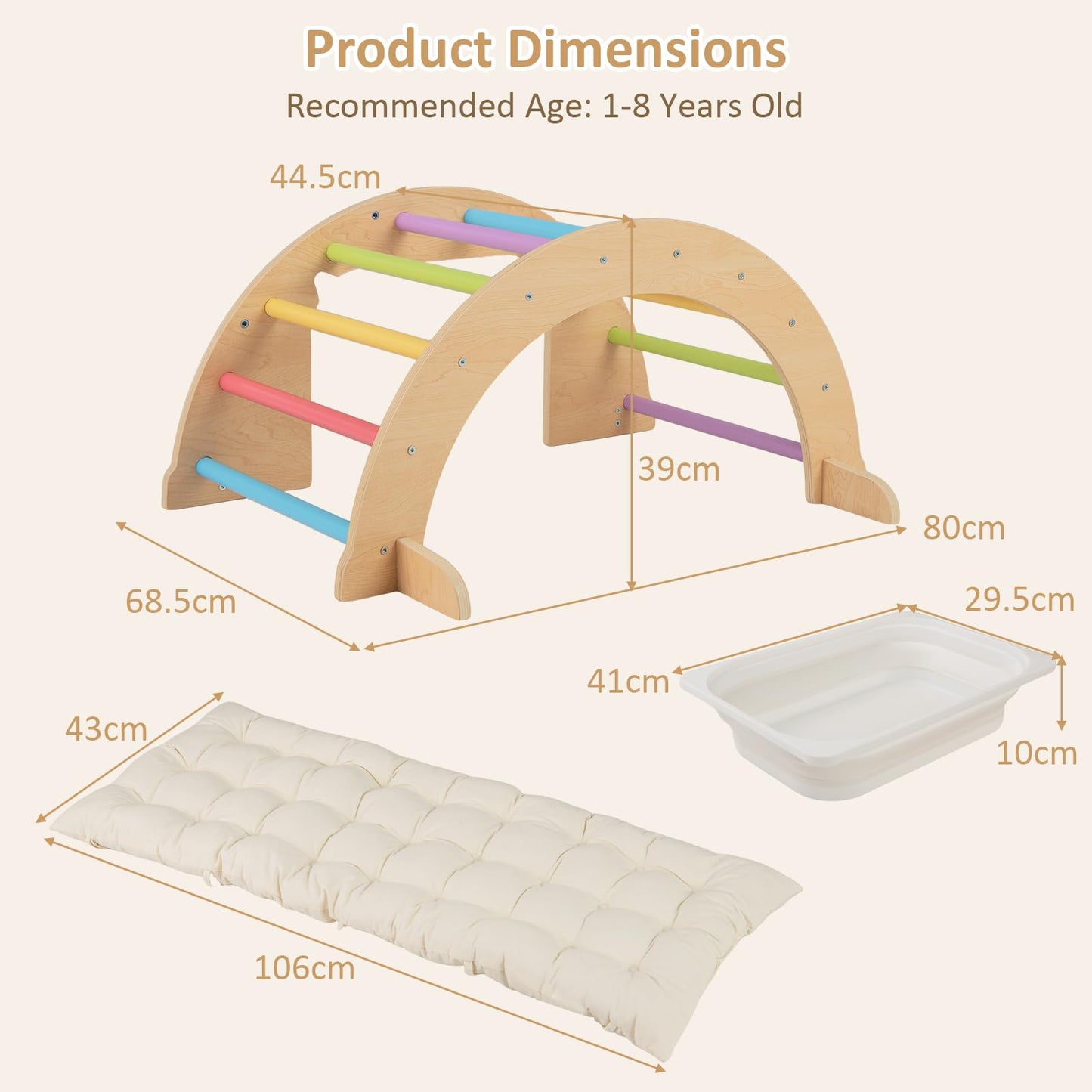 OLAKIDS Wooden Arch Climber Rocker with Soft Cushion, 6 in 1 Montessori Climbing Toys for Toddlers, Gym Playset Gift for Kids