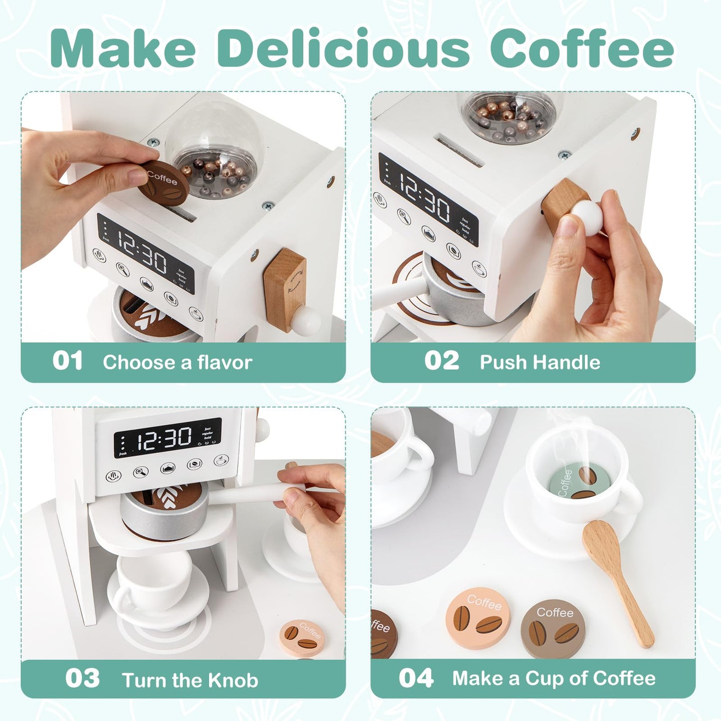 OLAKIDS Corner Kids Kitchen Playset, Toddler Wooden Pretend Cooking Set with Lights Sounds Coffee Machine Washing Machine