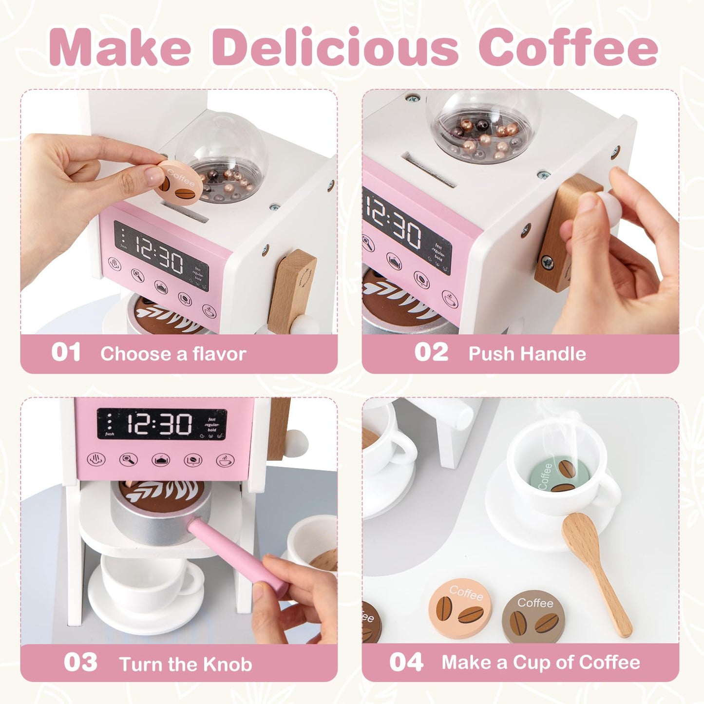 OLAKIDS Corner Kids Kitchen Playset, Toddler Wooden Pretend Cooking Set with Lights Sounds Coffee Machine Washing Machine