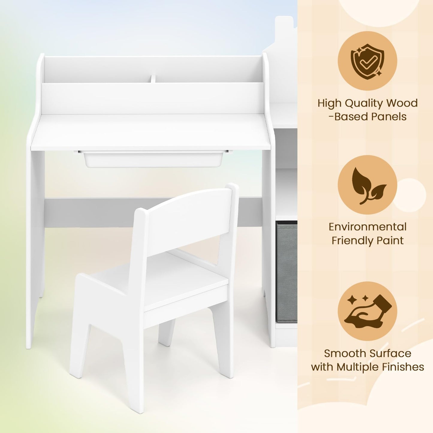 OLAKIDS Kids Table and Chair Set, Toddler Art Craft Play Wood Activity Desk with Chairs, Children Furniture