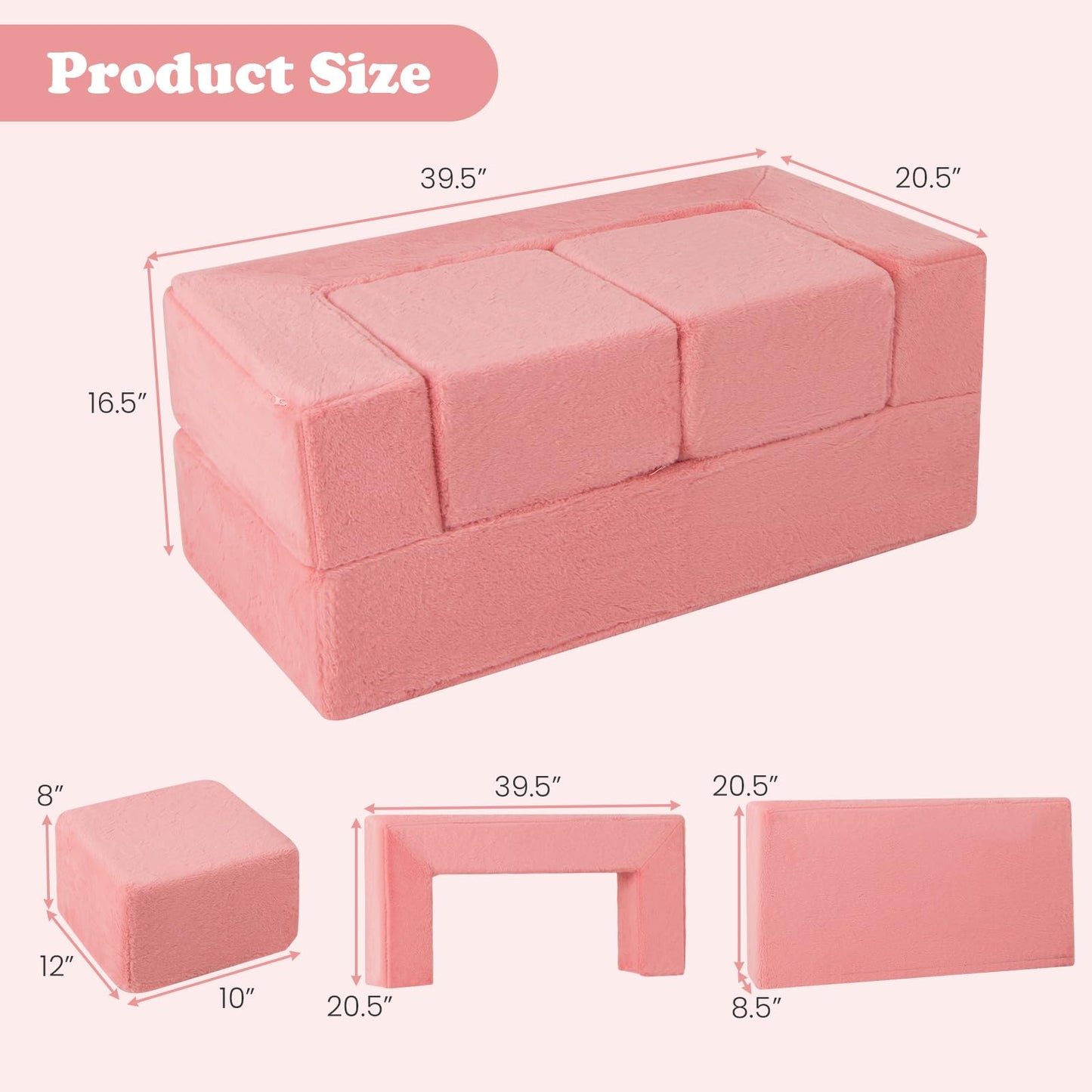 OLAKIDS Modular Kids Play Couch, Toddler Sectional Fort Building Sofa for Playroom, Bedroom, Convertible Soft Foam Furniture