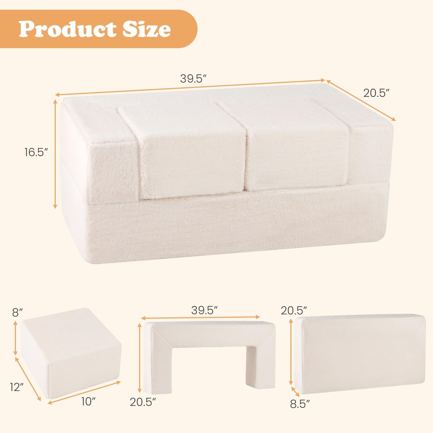 OLAKIDS Modular Kids Play Couch, Toddler Sectional Fort Building Sofa for Playroom, Bedroom, Convertible Soft Foam Furniture