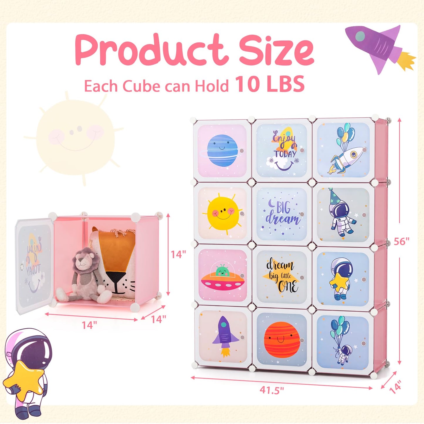 OLAKIDS Children Wardrobe, Cute for Kids Bedroom Nursery Armoire with 12 Cube, Kid Clothes Storage Organizer