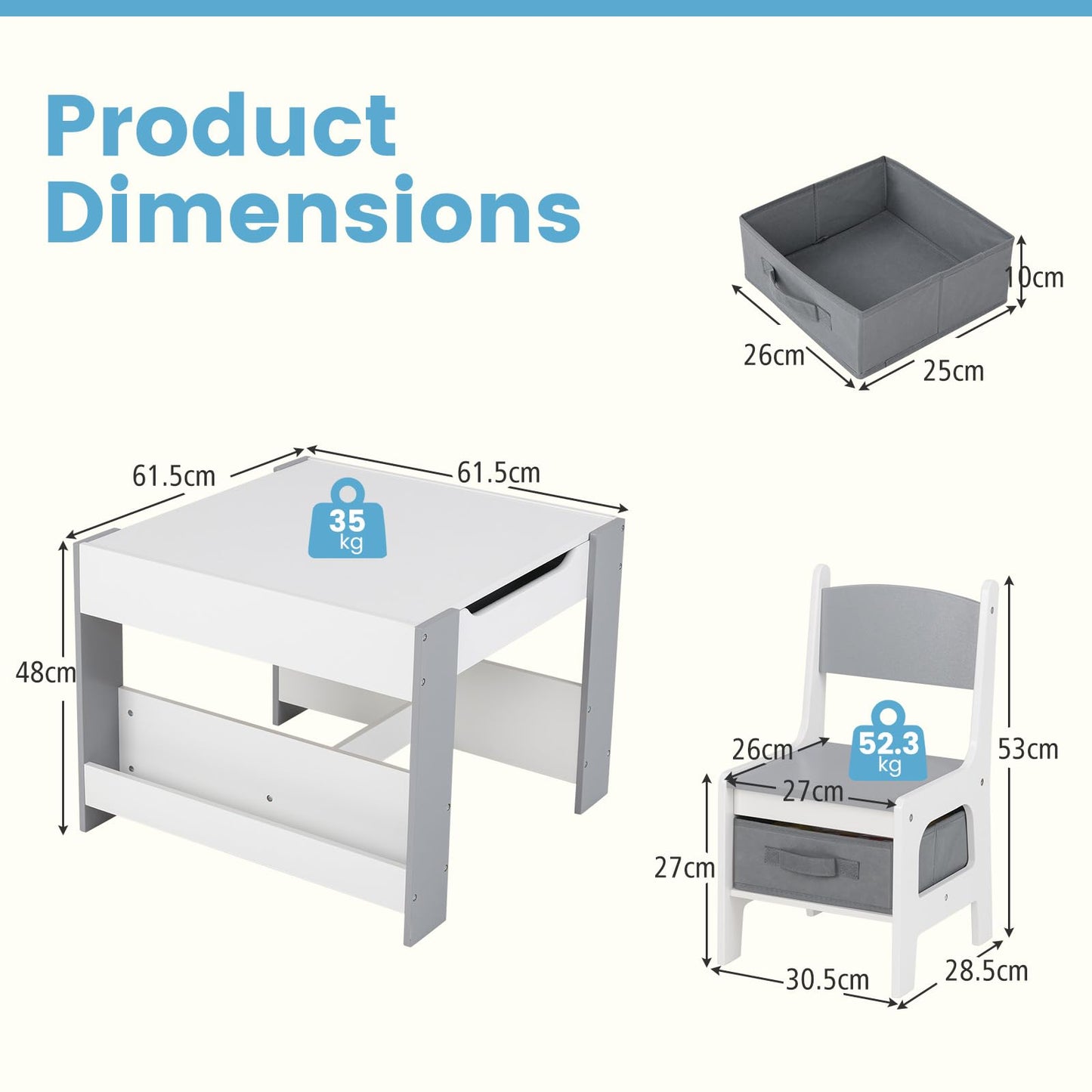 OLAKIDS Kids Table and Chair Set, 4 in 1 Building Block Wooden Activity Desk with Reversible Tabletop for Toddlers