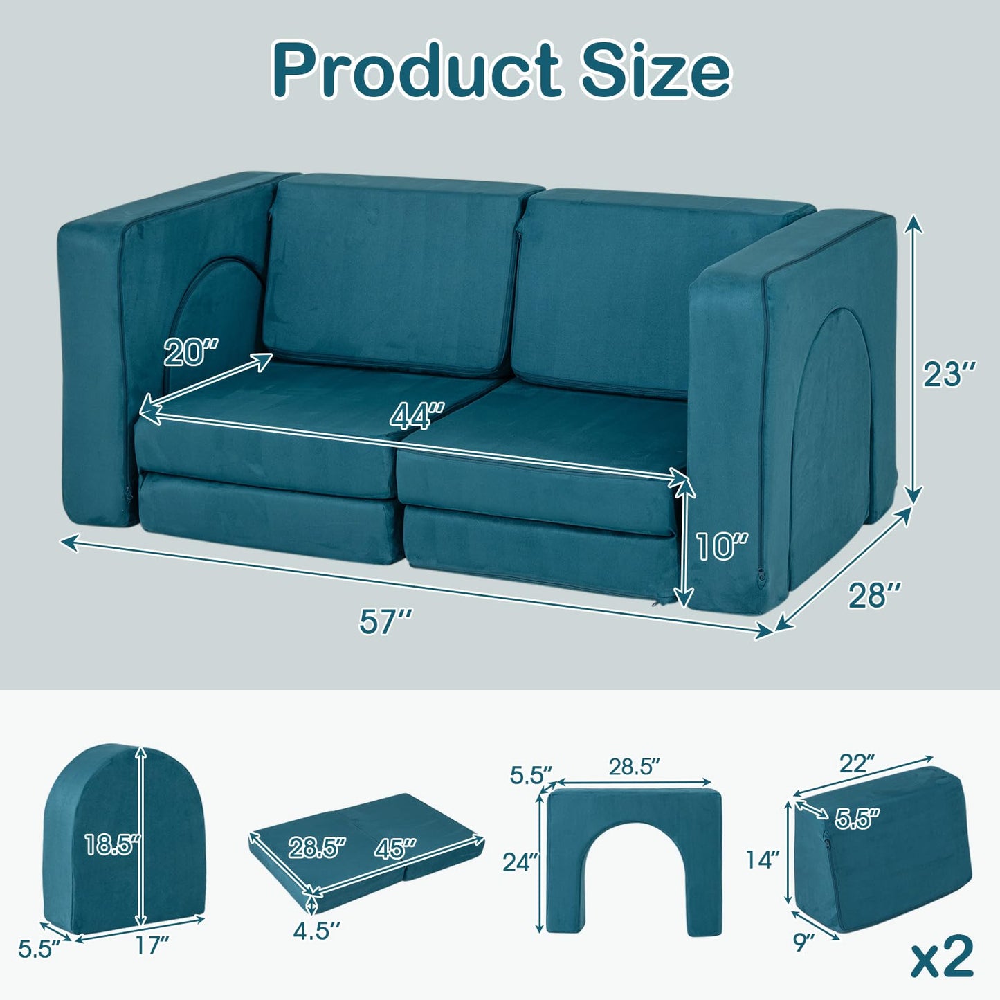 OLAKIDS Modular Kids Play Couch, 8 PCS Toddler Creative Sectional Fort Building Sofa