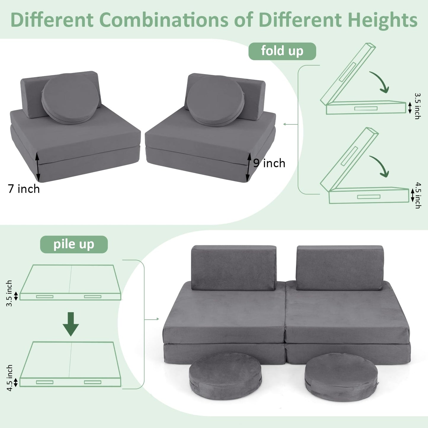 OLAKIDS Modular Kids Play Couch, 6 PCS Toddler Creative Sectional Fort Building Sofa for Playroom, Bedroom