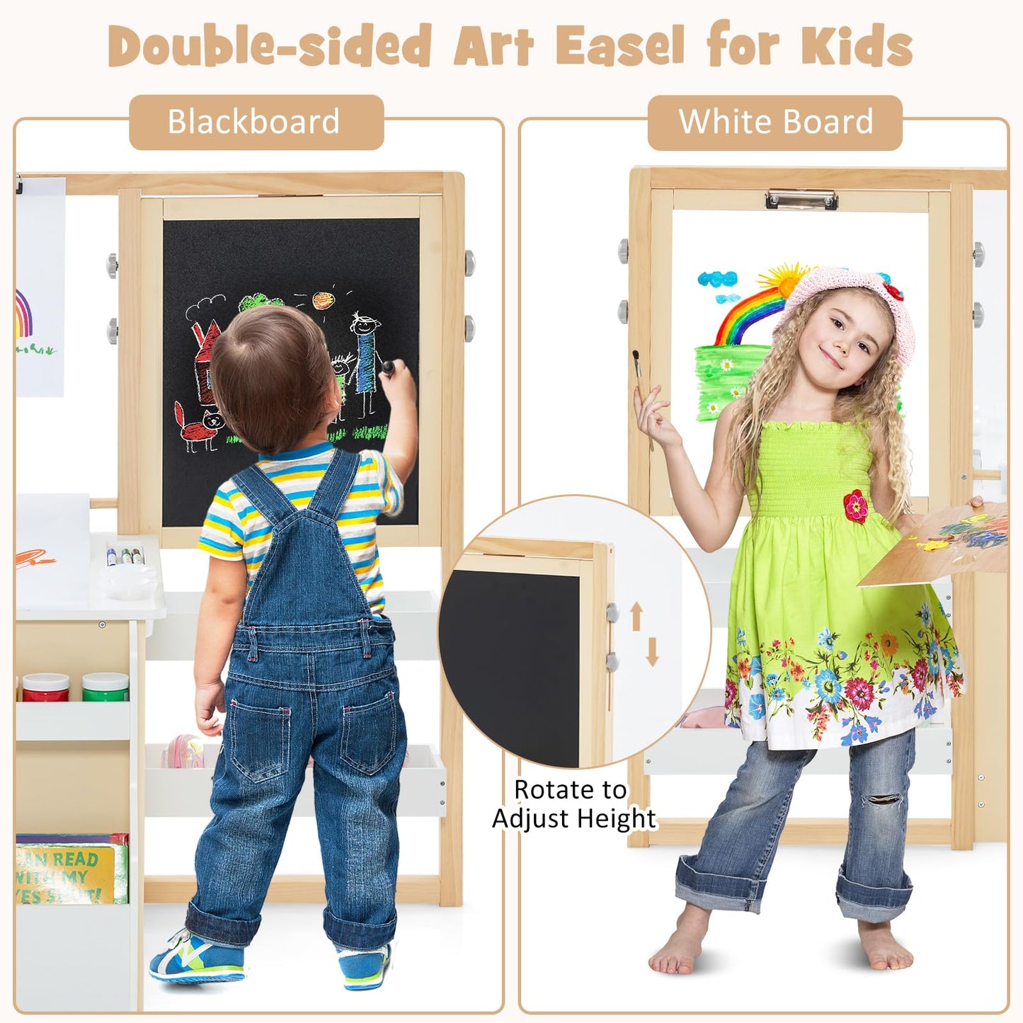 OLAKIDS 3 in 1 Kids Art Table and Chair Set, Toddler Wood Activity Desk with Double-Sided Easel, Children Furniture