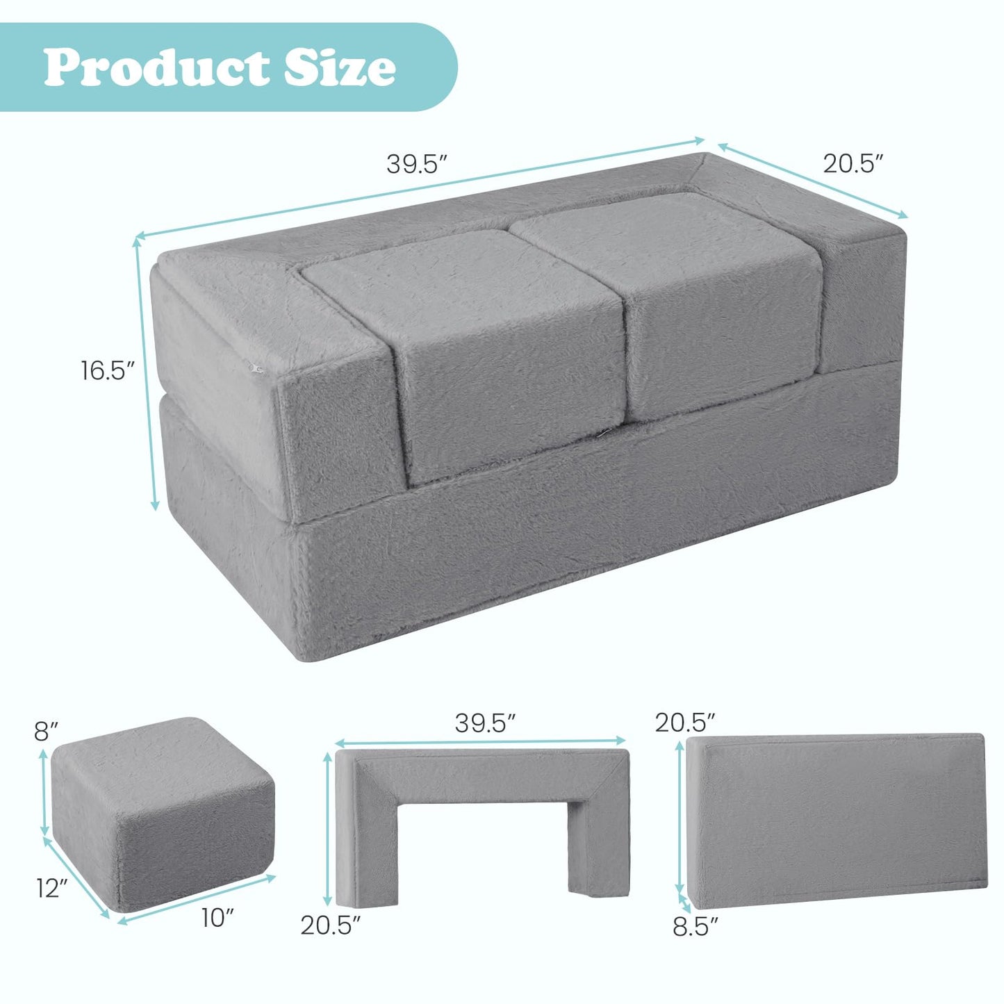 OLAKIDS Modular Kids Play Couch, Toddler Sectional Fort Building Sofa for Playroom, Bedroom, Convertible Soft Foam Furniture