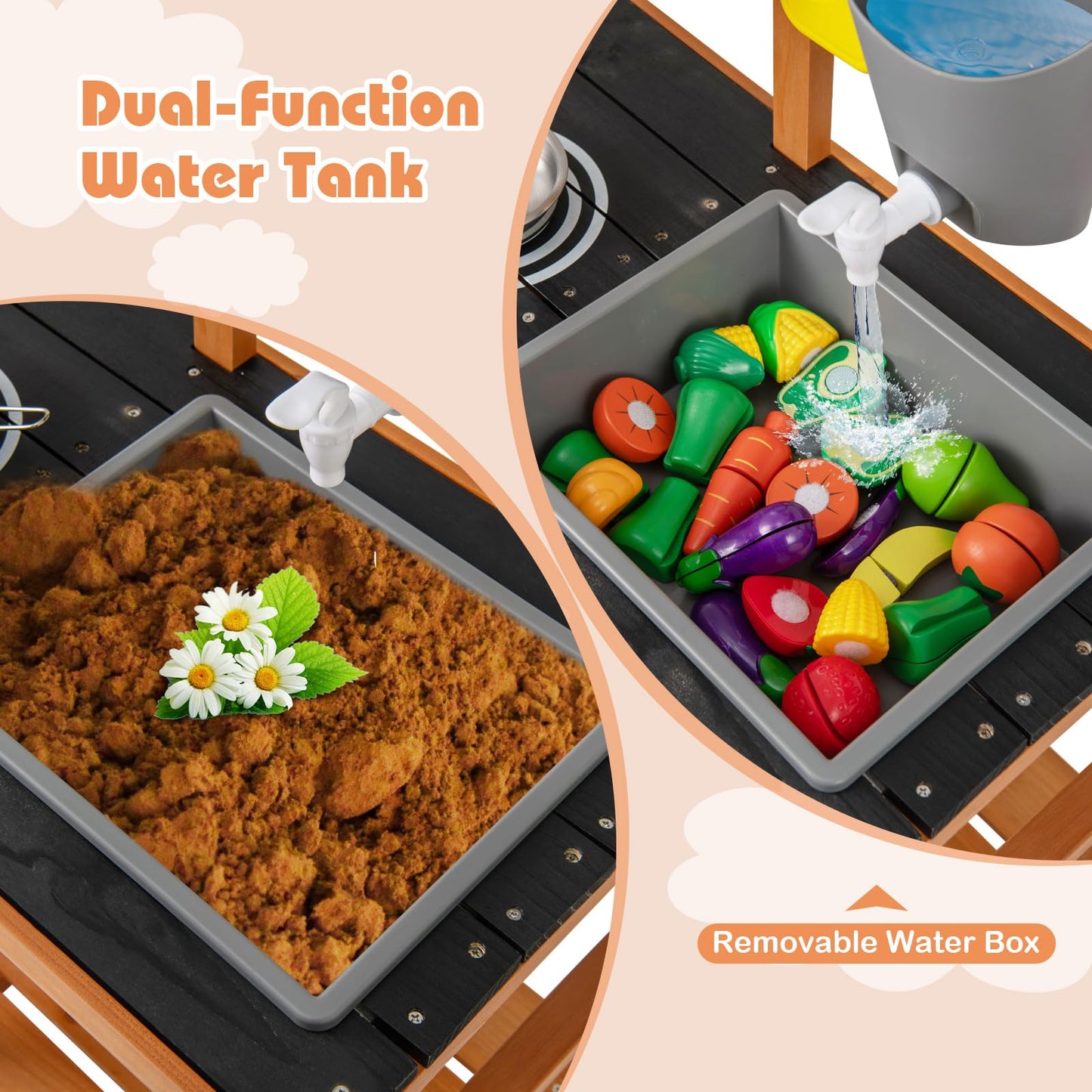 OLAKIDS Mud Kitchen for Kids Outdoor, Wooden Toddler Play Kitchen with Cooking Accessories, Toy Playset for Backyard Garden