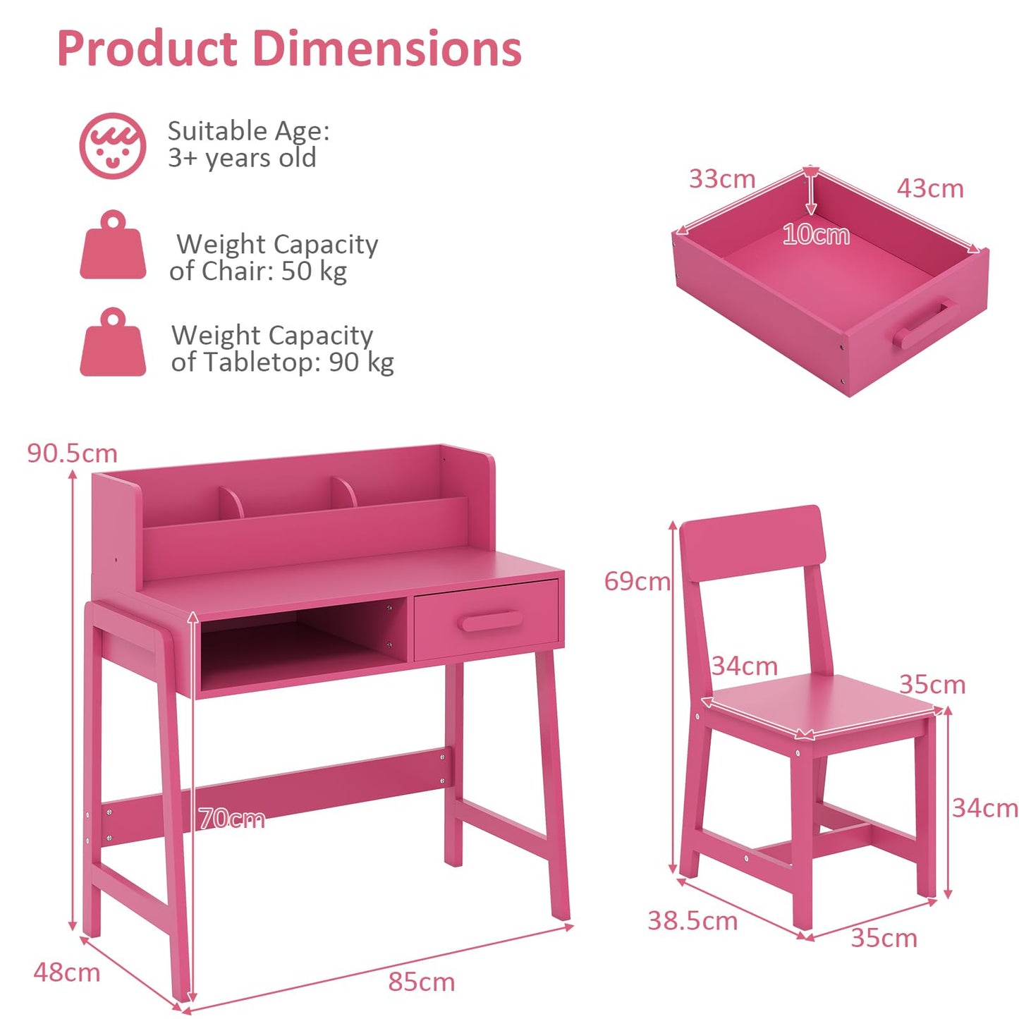 OLAKIDS Table and Chair Set, Toddler Wooden Student Study Desk with Chair Storage Hutch Compartments Drawers