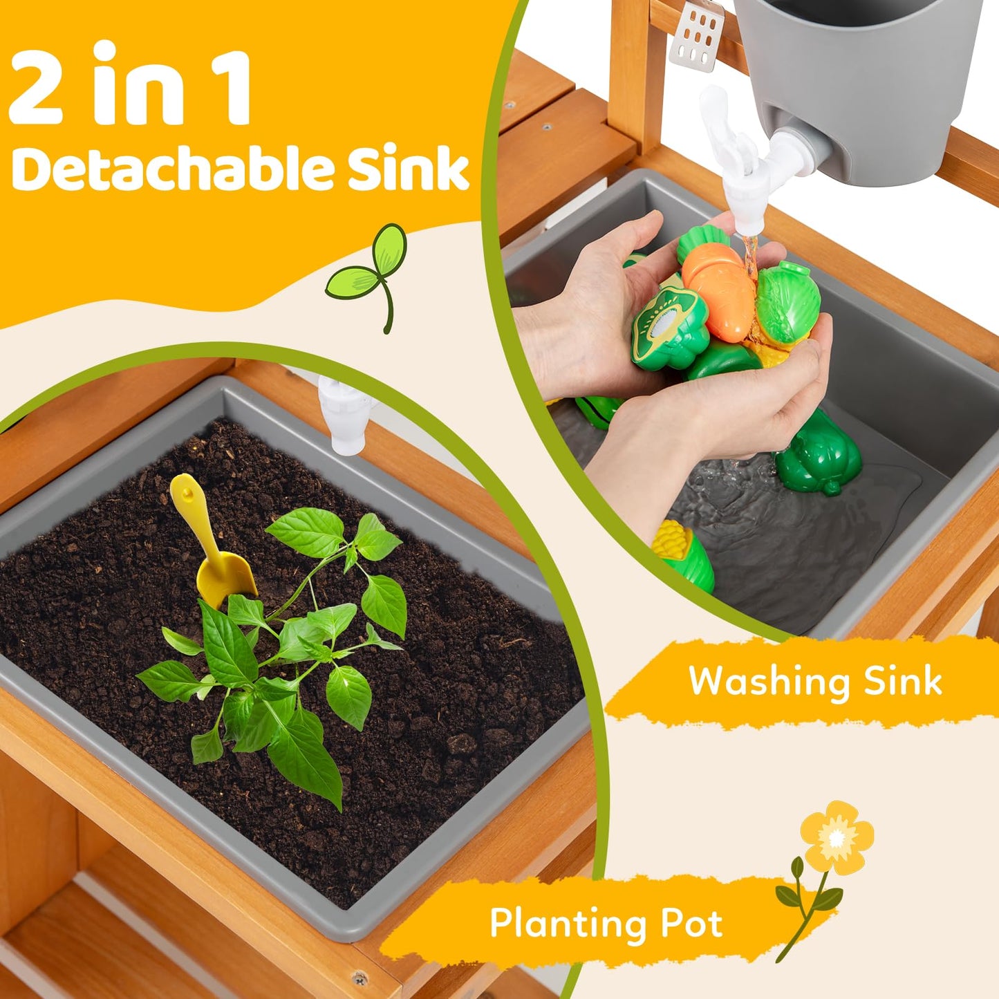 OLAKIDS Mud Kitchen for Kids Outdoor, Wooden Toddler Play Kitchen with Cooking Accessories, Toy Playset for Backyard Garden