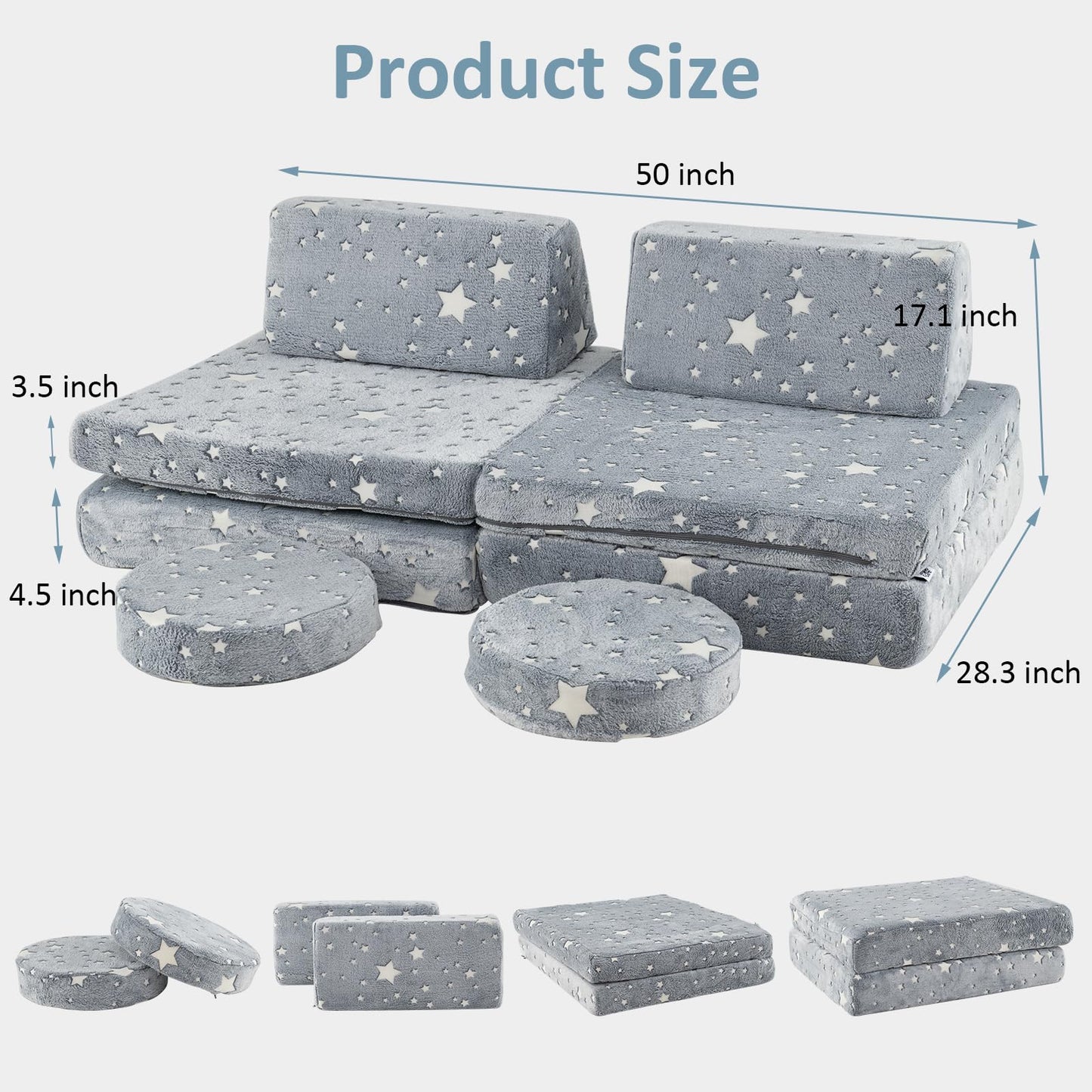 OLAKIDS Modular Kids Play Couch, 6 PCS Toddler Creative Sectional Fort Building Sofa for Playroom, Bedroom