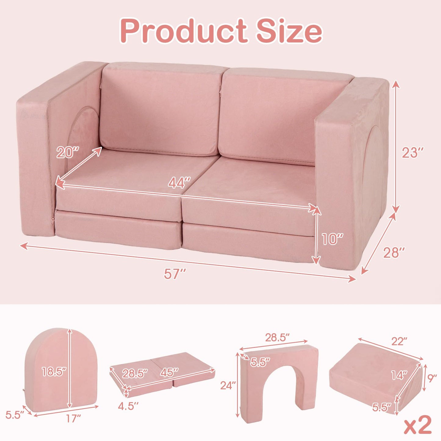 OLAKIDS Modular Kids Play Couch, 8 PCS Toddler Creative Sectional Fort Building Sofa