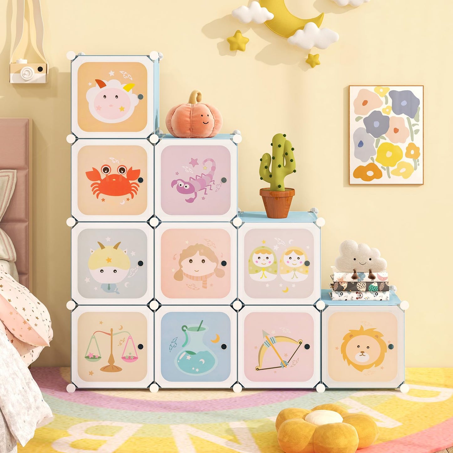 OLAKIDS Children Wardrobe, Kid Closet Portable Baby Dresser Cute for Kids Bedroom Nursery Armoire with Doors