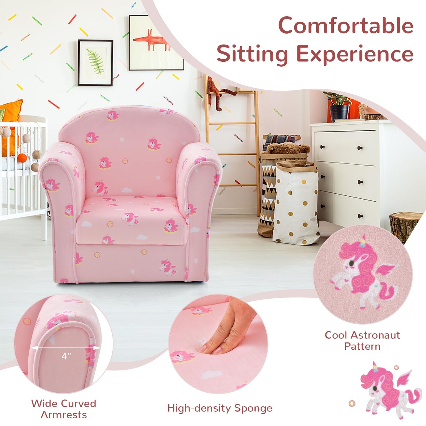 OLAKIDS Kids Sofa, Toddler Armchair Chair with Sturdy Wood Construction, Upholstered Children Armrest Couch