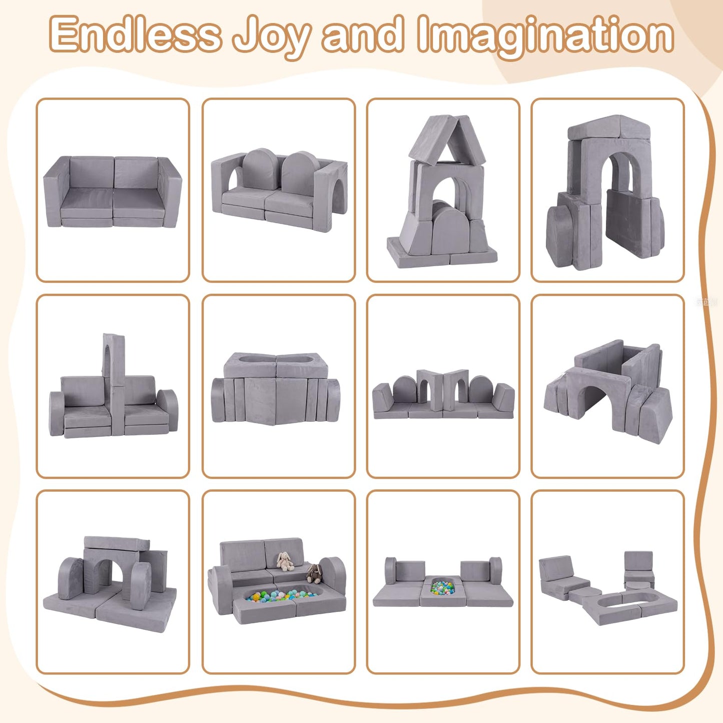 OLAKIDS Modular Kids Play Couch, 8 PCS Toddler Creative Sectional Fort Building Sofa