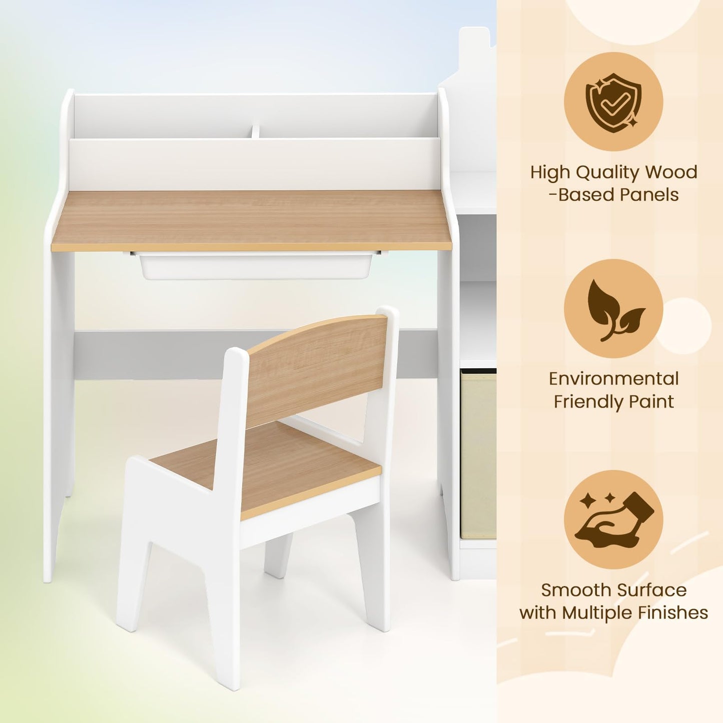 OLAKIDS Kids Table and Chair Set, Toddler Art Craft Play Wood Activity Desk with Chairs, Children Furniture
