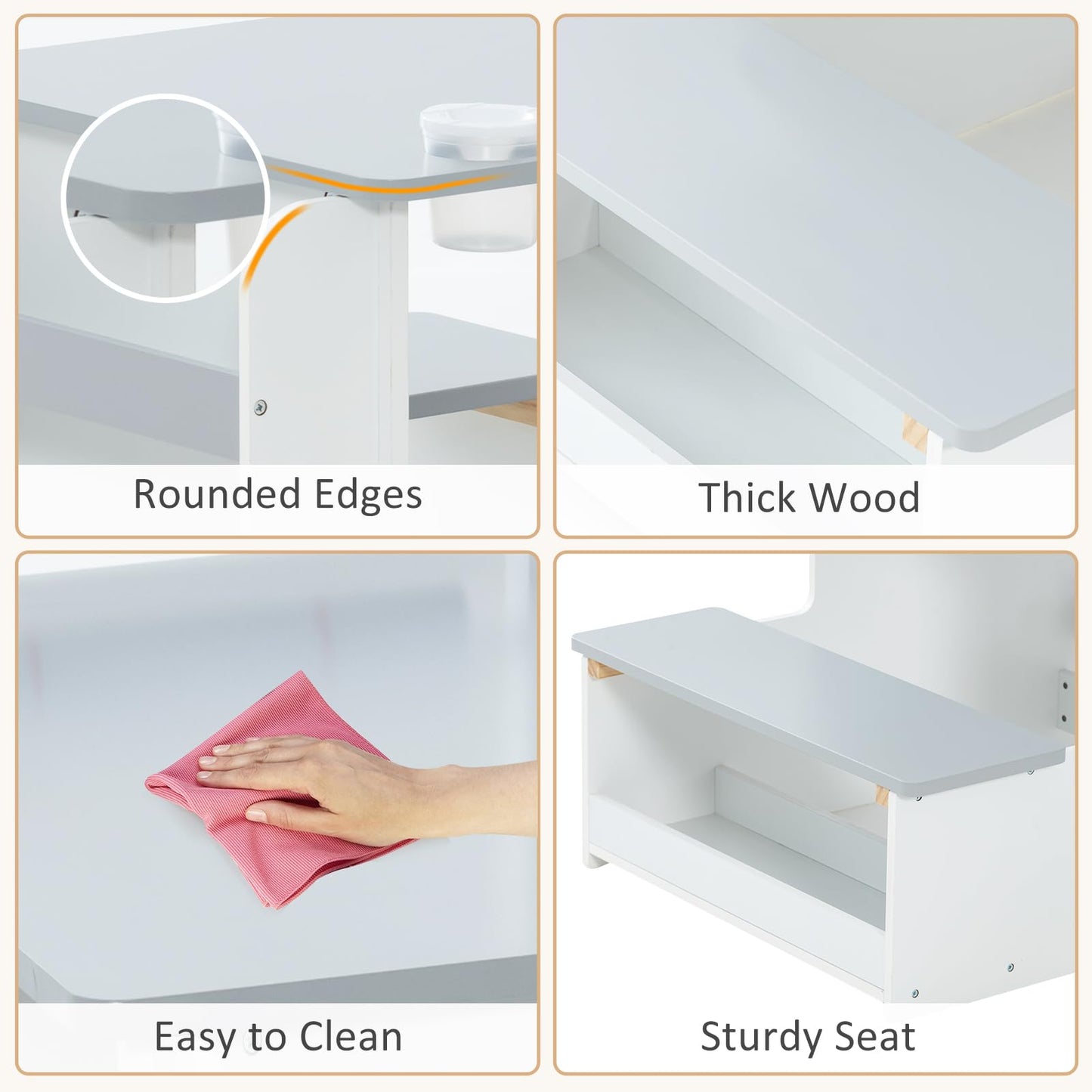 OLAKIDS 3 in 1 Kids Art Table and Chair Set, Toddler Wood Activity Desk with Double-Sided Easel, Children Furniture