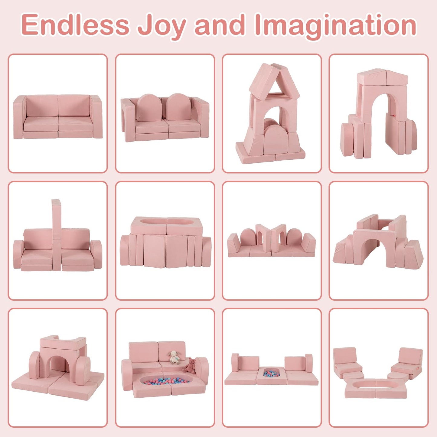 OLAKIDS Modular Kids Play Couch, 8 PCS Toddler Creative Sectional Fort Building Sofa