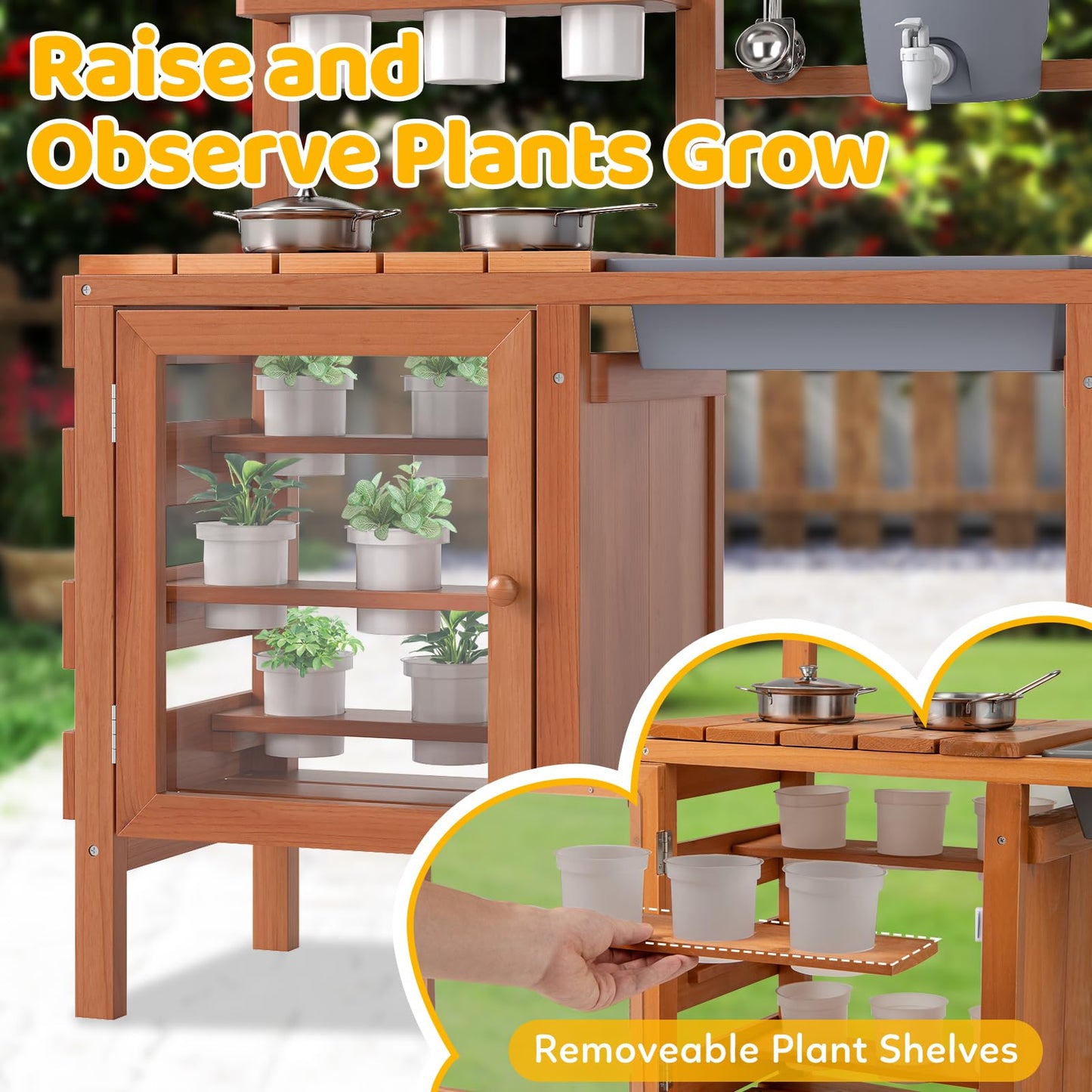 OLAKIDS Mud Kitchen for Kids Outdoor, Wooden Toddler Play Kitchen with Cooking Accessories, Toy Playset for Backyard Garden