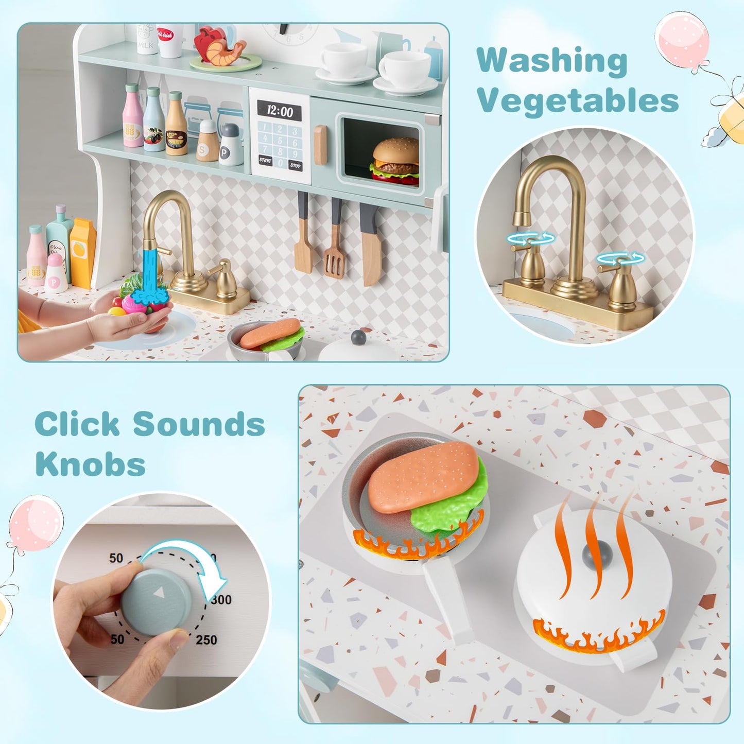 OLAKIDS Kids Kitchen Playset, Toddler Wooden Kitchen Pretend Cooking Toy Set with Coffee Maker