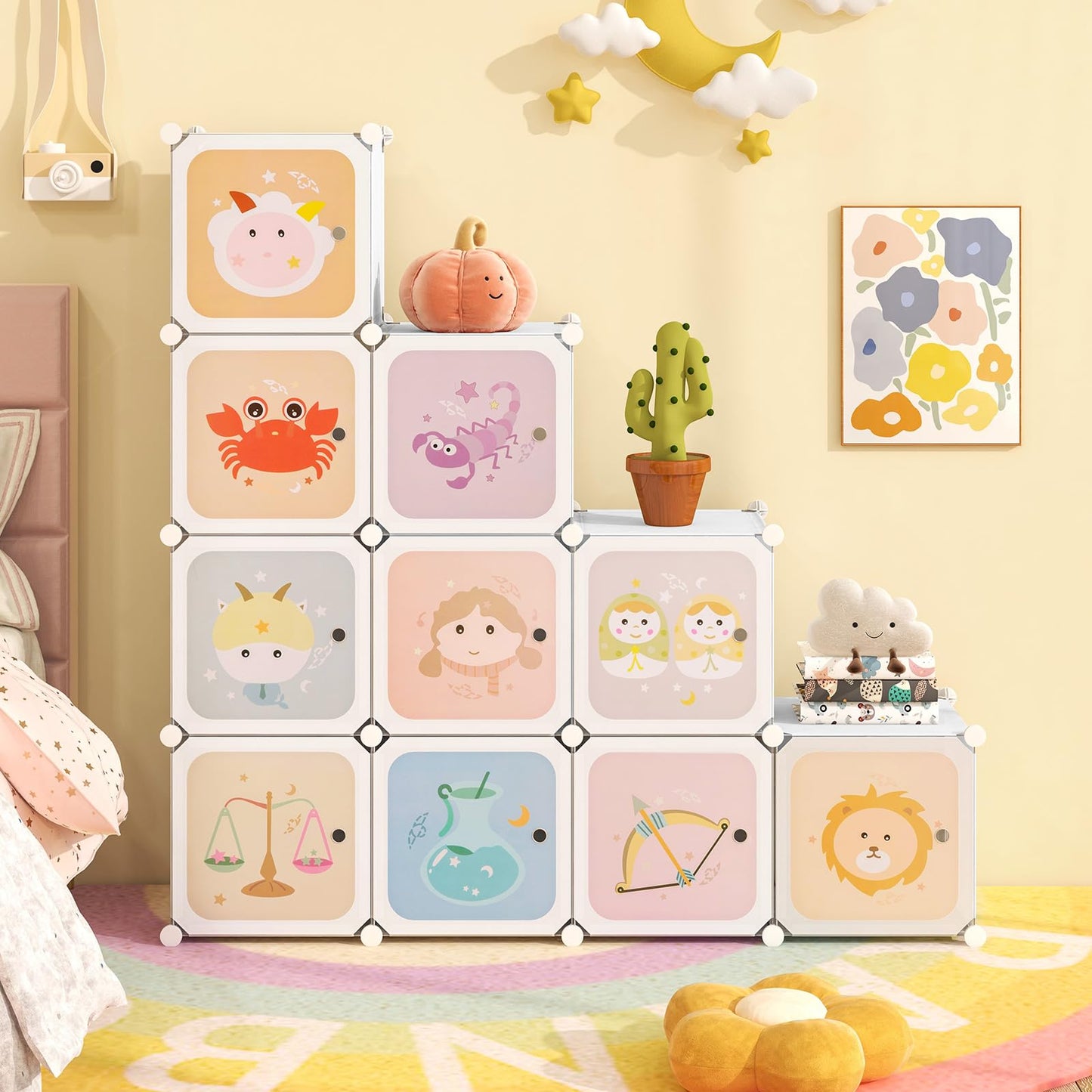 OLAKIDS Children Wardrobe, Kid Closet Portable Baby Dresser Cute for Kids Bedroom Nursery Armoire with Doors