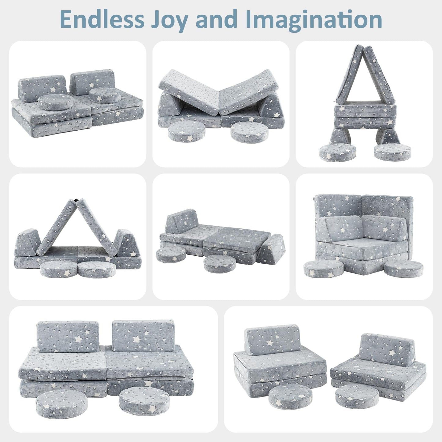 OLAKIDS Modular Kids Play Couch, 6 PCS Toddler Creative Sectional Fort Building Sofa for Playroom, Bedroom