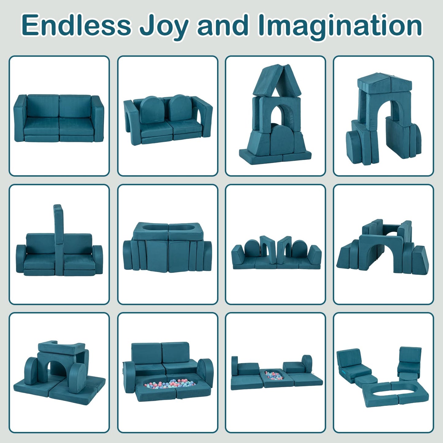 OLAKIDS Modular Kids Play Couch, 8 PCS Toddler Creative Sectional Fort Building Sofa