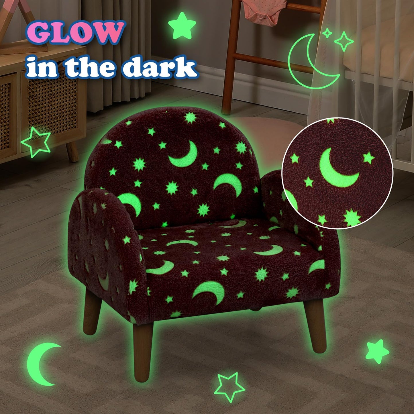 OLAKIDS Kids Sofa with Glow in The Dark, Toddler Armchair Couch, Upholstered Comfy Foam Children Chair for Kindergarten Playroom