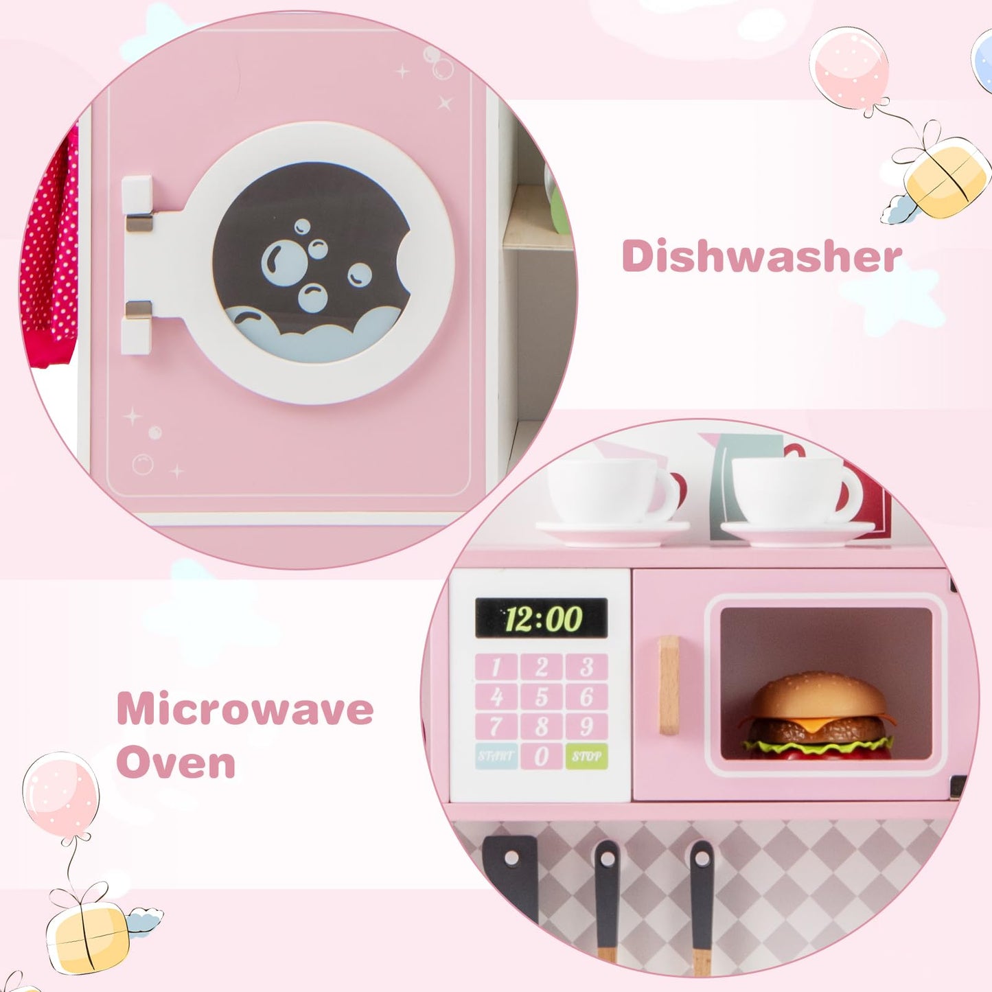 OLAKIDS Kids Kitchen Playset, Toddler Wooden Kitchen Pretend Cooking Toy Set with Coffee Maker