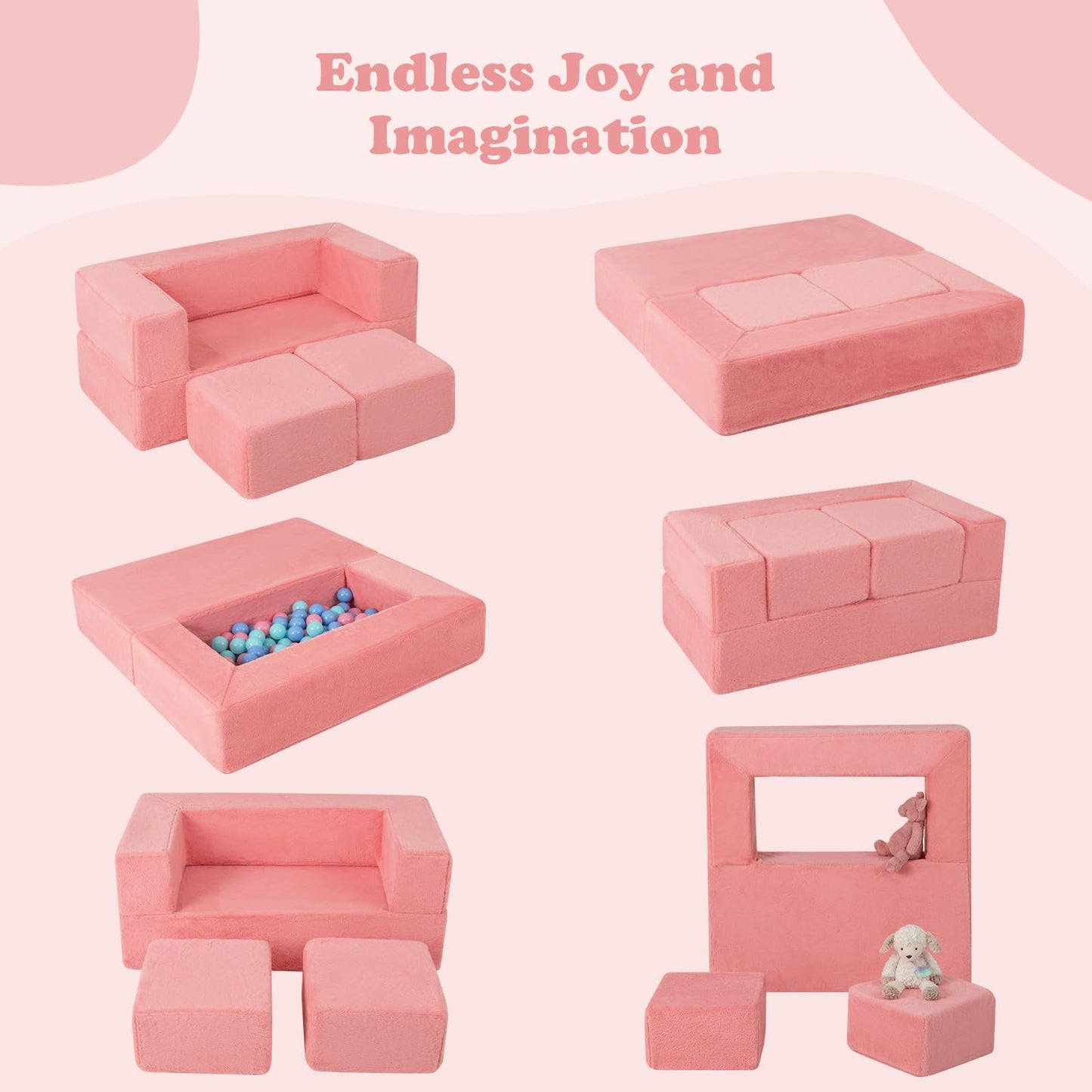 OLAKIDS Modular Kids Play Couch, Toddler Sectional Fort Building Sofa for Playroom, Bedroom, Convertible Soft Foam Furniture