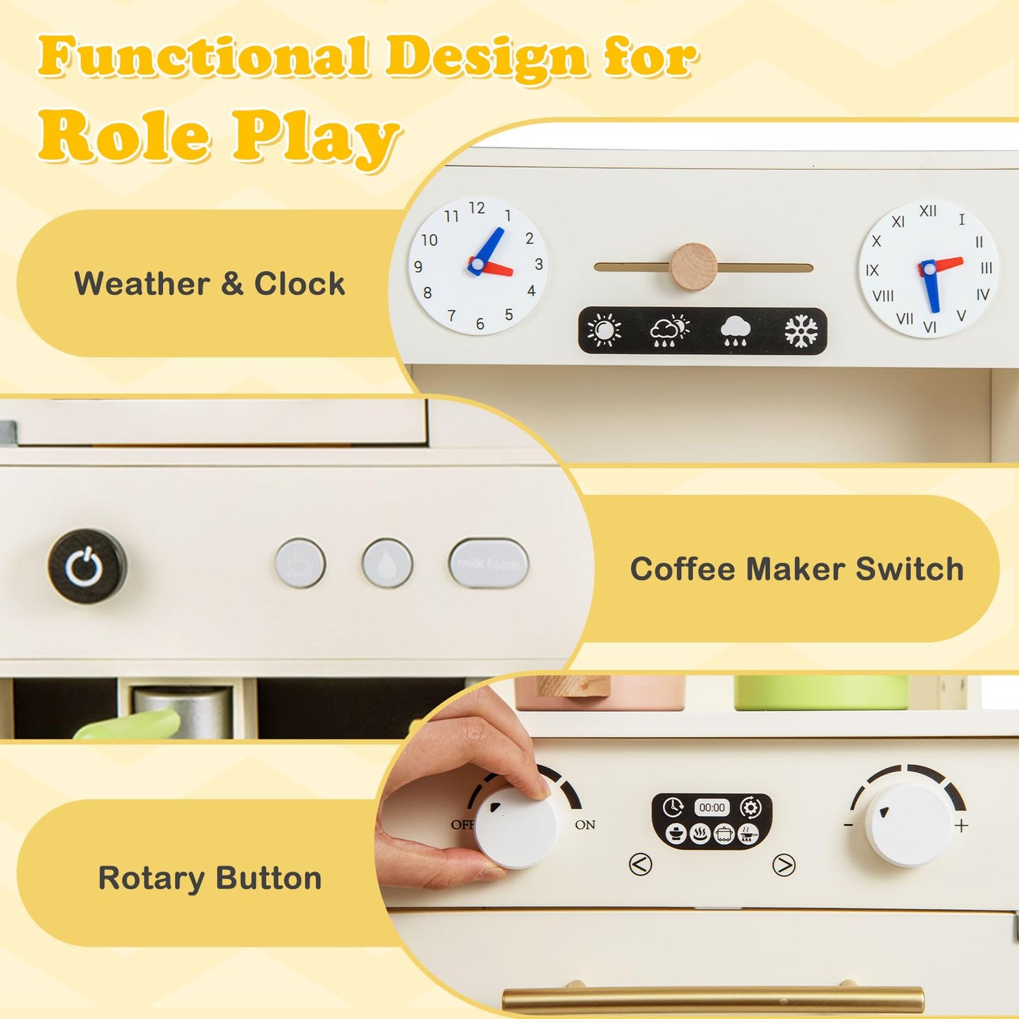 OLAKIDS Kids Kitchen Playset Cooking Toy Kitchen Set with Coffee Machine Stove Removable Sink Microwave Storage Cabinet