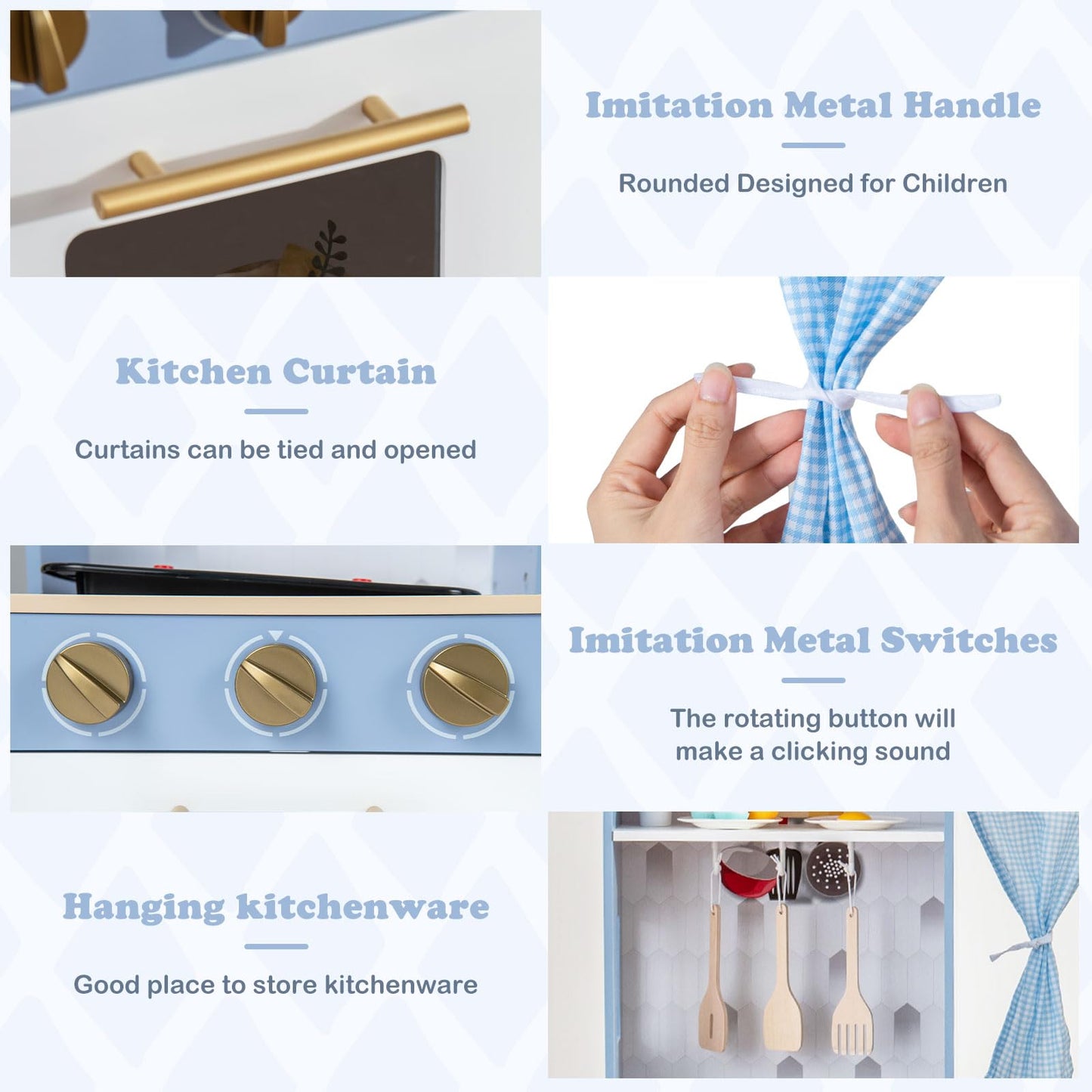 OLAKIDS Kid Kitchen Playset, Toddler Wooden Pretend Cooking Set with Realistic Light & Sound, Stove, Microwave