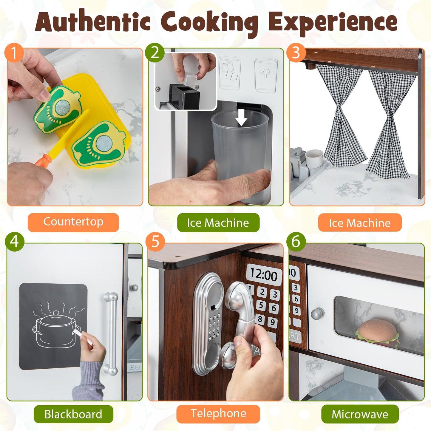 OLAKIDS Corner Kids Kitchen Playset, Ultimate Wooden Pretend Cooking Toy Set with Real Running Water