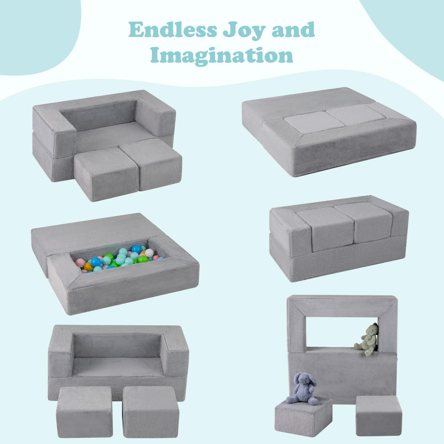 OLAKIDS Modular Kids Play Couch, Toddler Sectional Fort Building Sofa for Playroom, Bedroom, Convertible Soft Foam Furniture